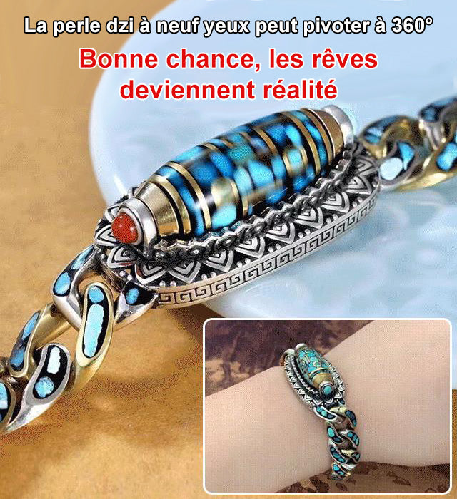 Bracelet de perles Dzi à neuf yeux mantra turquoise à six caractères