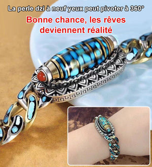 Bracelet de perles Dzi à neuf yeux mantra turquoise à six caractères