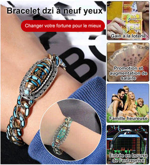 Bracelet de perles Dzi à neuf yeux mantra turquoise à six caractères