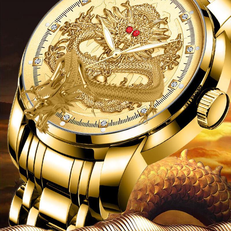 ⌚Montre en relief dragon doré ⌚✨