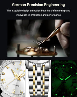 Montre pour femme à double calendrier avec fermoir papillon et bracelet en acier Night Glow