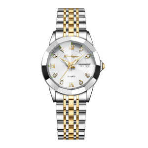 Montre pour femme à double calendrier avec fermoir papillon et bracelet en acier Night Glow