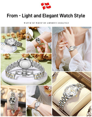 Montre pour femme à double calendrier avec fermoir papillon et bracelet en acier Night Glow