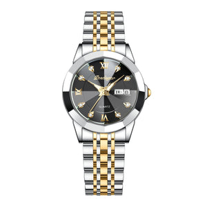 Montre pour femme à double calendrier avec fermoir papillon et bracelet en acier Night Glow