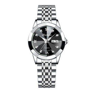 Montre pour femme à double calendrier avec fermoir papillon et bracelet en acier Night Glow