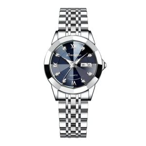 Montre pour femme à double calendrier avec fermoir papillon et bracelet en acier Night Glow