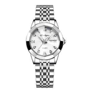 Montre pour femme à double calendrier avec fermoir papillon et bracelet en acier Night Glow